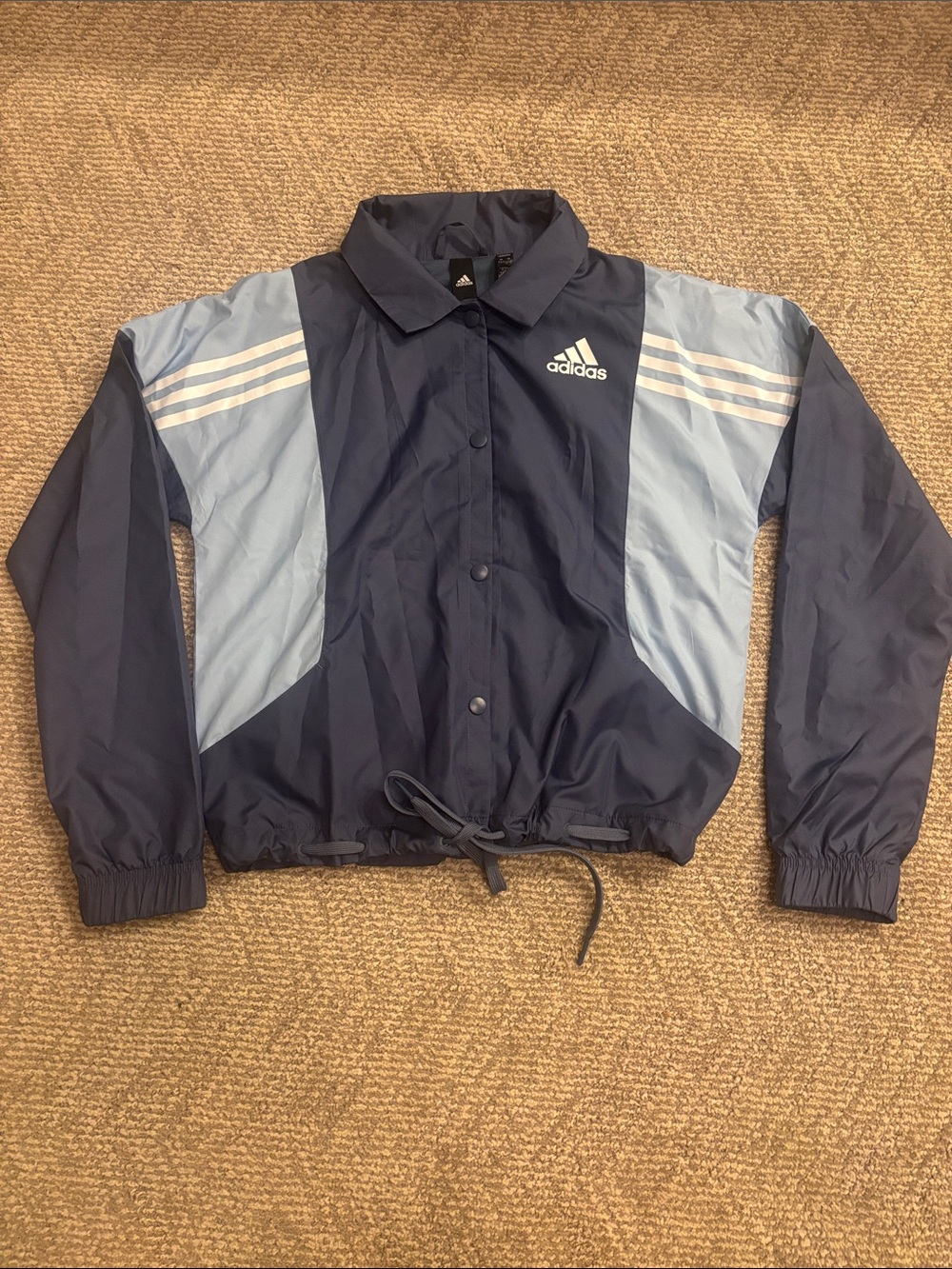 adidas 3 stripe dark blue and Light Blue Women's Bomber style coaches Jacket